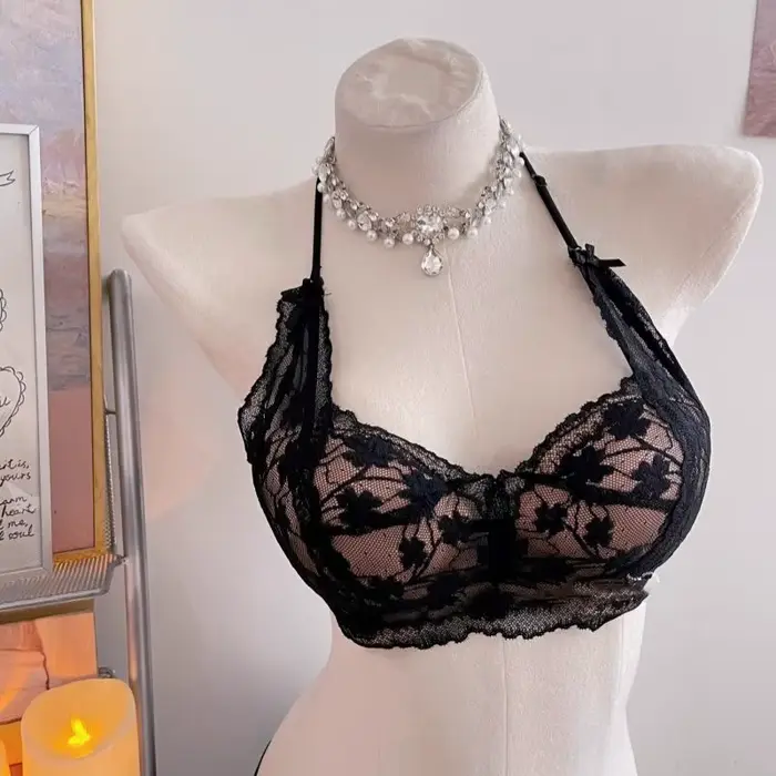 Sexy dámská podprsenka z nylonu a elastanu s krajkou tři čtvrtiny zpět uzavření zvláštní příležitosti