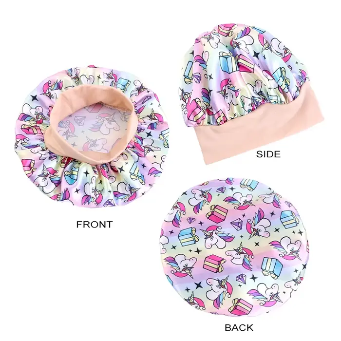 Dessin animé bébé enfants imprimer Satin Bonnet chapeau de sommeil casquette pour cheveux bouclés ré