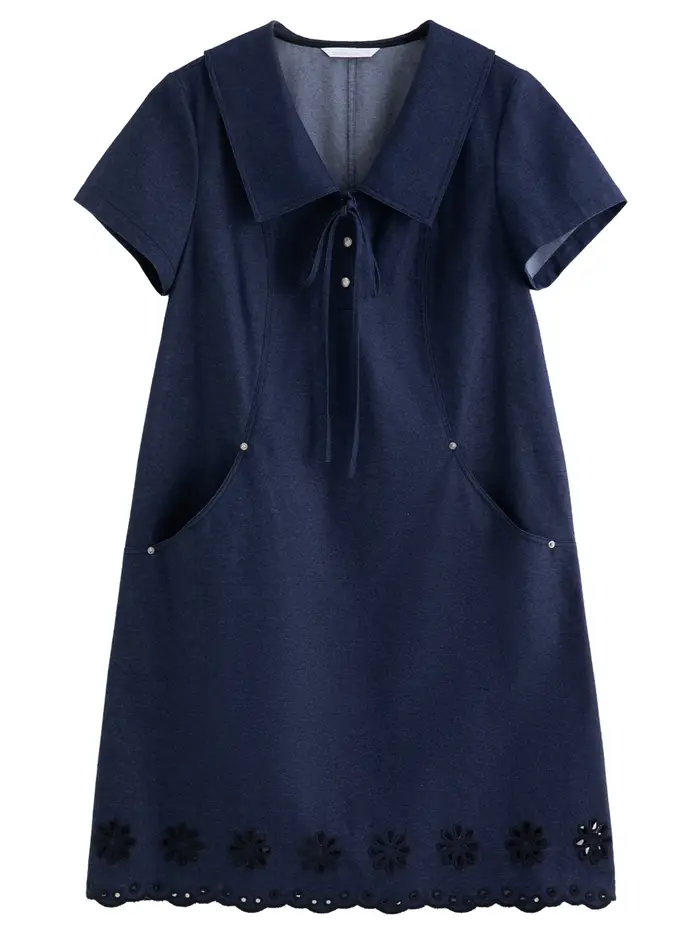 DUSHU Nouvelle Robe Trapèze Effet Jean pour Femme Été 2026, Robe Midi Vintage Coupe Ajustée pour le