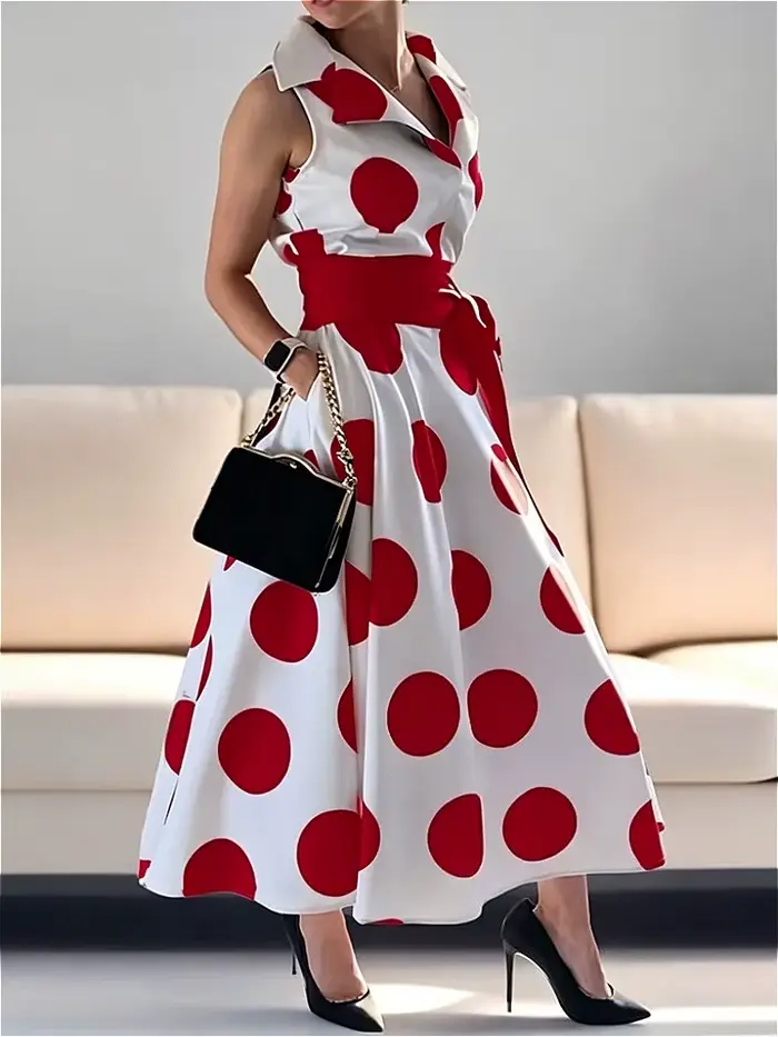Modigirl 2025 letní dámské puntíkaté elegantní šaty každodenní X-line Fit & Flare košilové