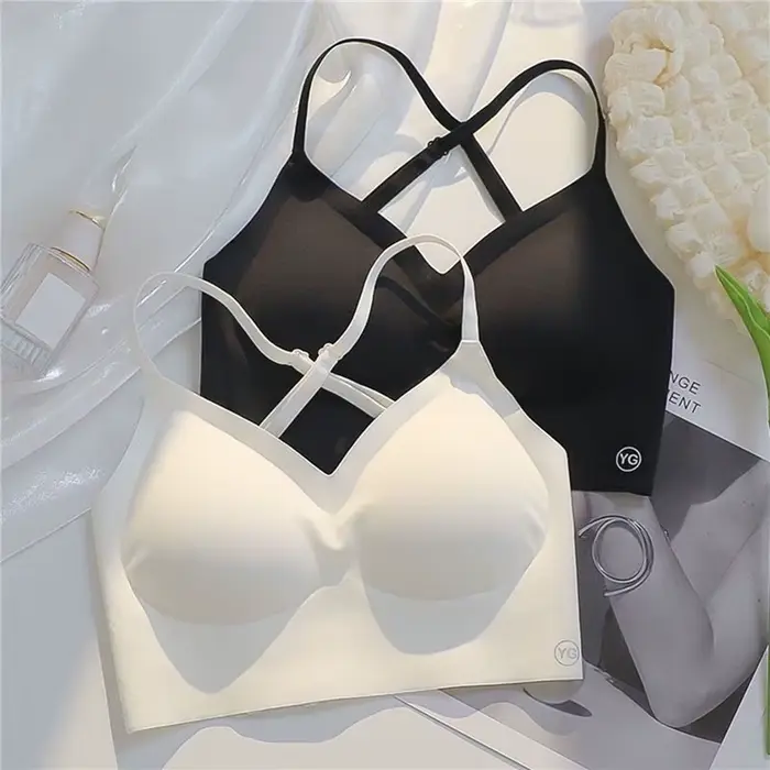 Dámská bezešvá podprsenka ve tvaru písmene U, sexy spodní prádlo, vzadu krásný prak, tenká část, bezešvé, malý hrudník rozcuchaný, podprsenka bez ramínek, nová