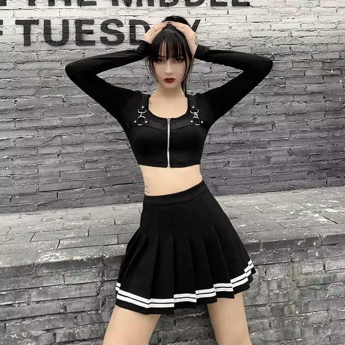 Vintage Style coréen Patchwork jupe Harajuku JK noir jupes plissées gothique Streetwear taille haute