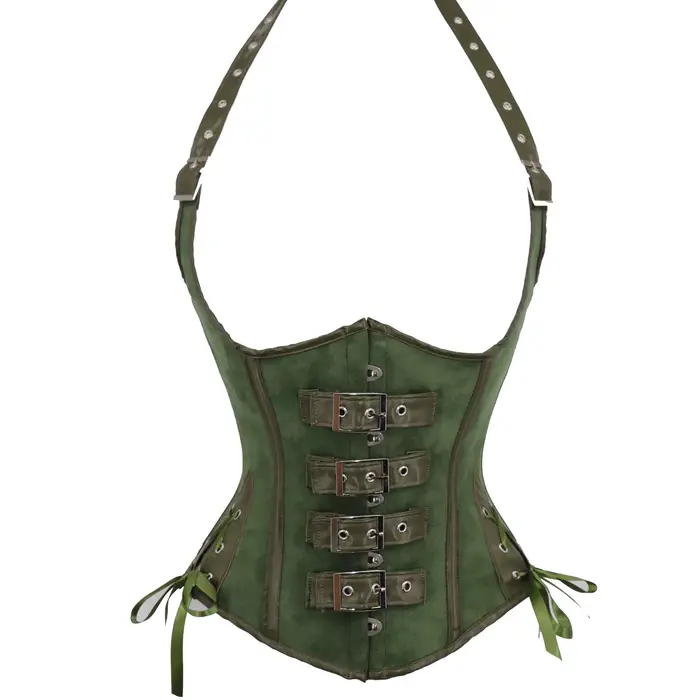 Corset Steampunk sexy à col halter pour femme en cuir synthétique et élasthanne style gothique pour soirées et occasions audacieuses