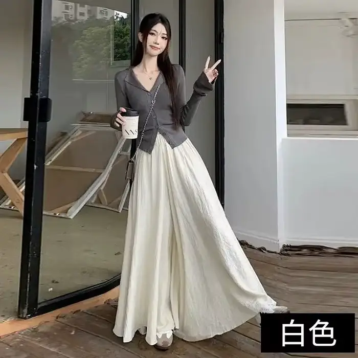 Culottes en soie glacée pour femme, style fin printemps-été, nouvelle taille haute, drapé ample, pantalon décontracté à jambes larges