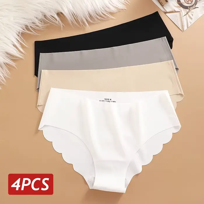 Culottes en soie glacée sans couture 4 pièces/ensemble Culottes pour femmes Couleur unie Sous-vêteme