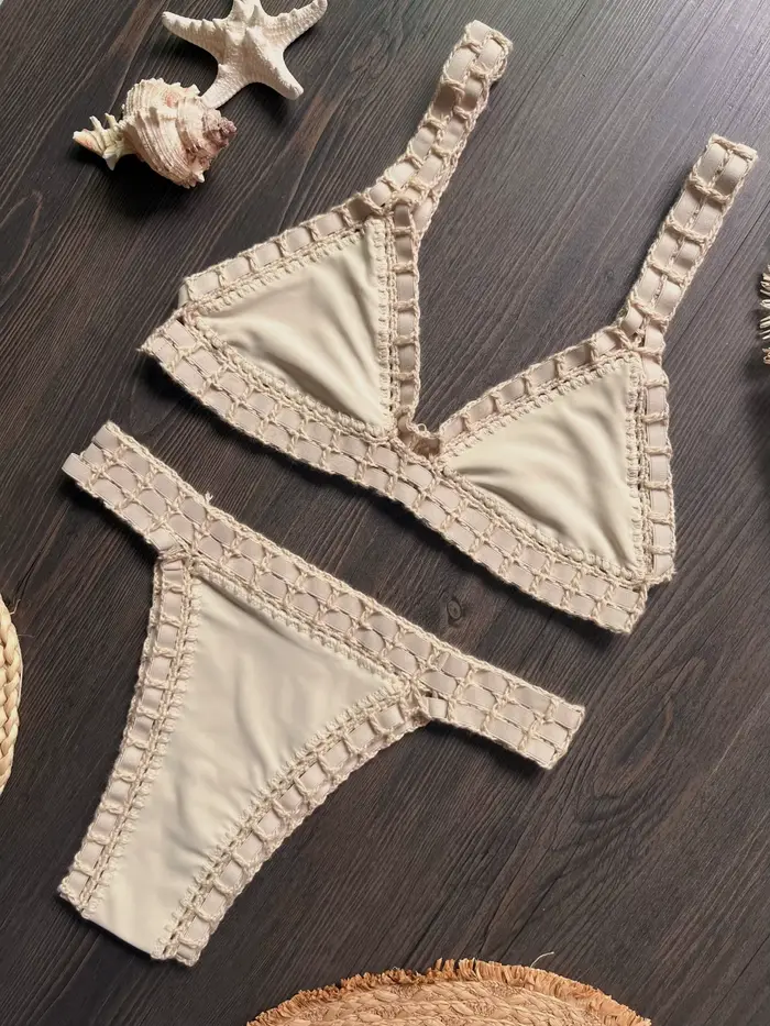 Bikini Noir au Crochet 2026 – Maillot de Bain Sexy pour Femme, Ensemble Micro Bikini Bandeau, Tenue 