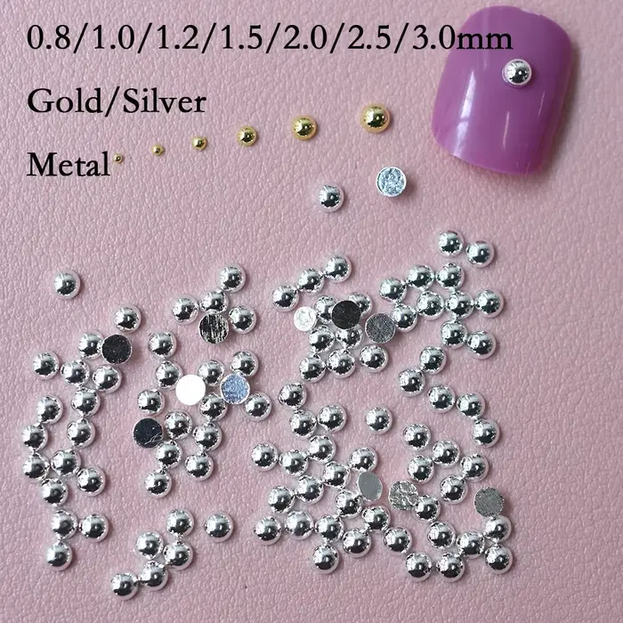 1000 pièces/sac or argent 0.8-3.0mm alliage métallique paillettes Flatback solide demi-rond Nail Art