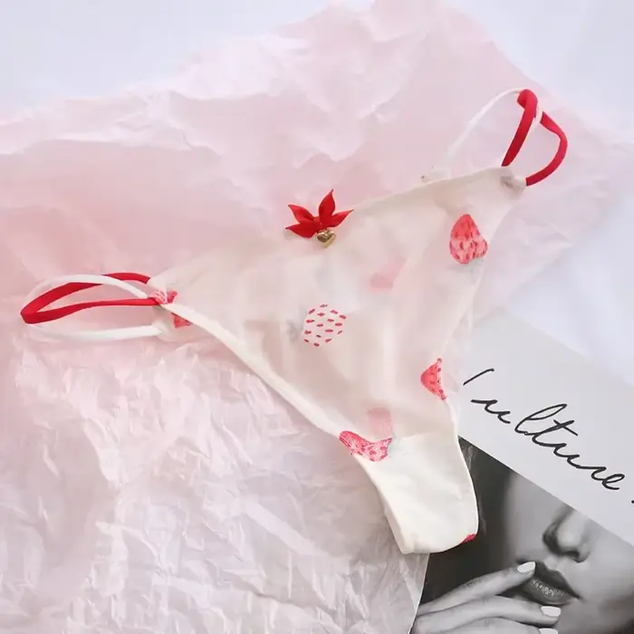 Culotte Sexy en maille t-back, String Transparent, fraise cerise, taille basse, sans couture, sous-vêtements pour femmes, filles mignonnes, dames