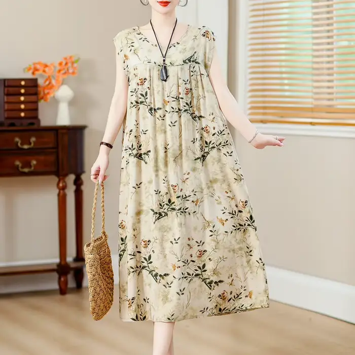Robe en viscose décontractée avec col rond et poches pour femmes grandes tailles occasions estivales