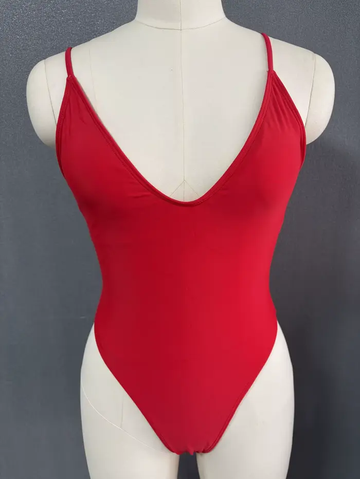 Jednodílné plavky červené, sexy, pro ženy, monokini, barva jednobarevný, pro koupající se, nová kolekce, 2025