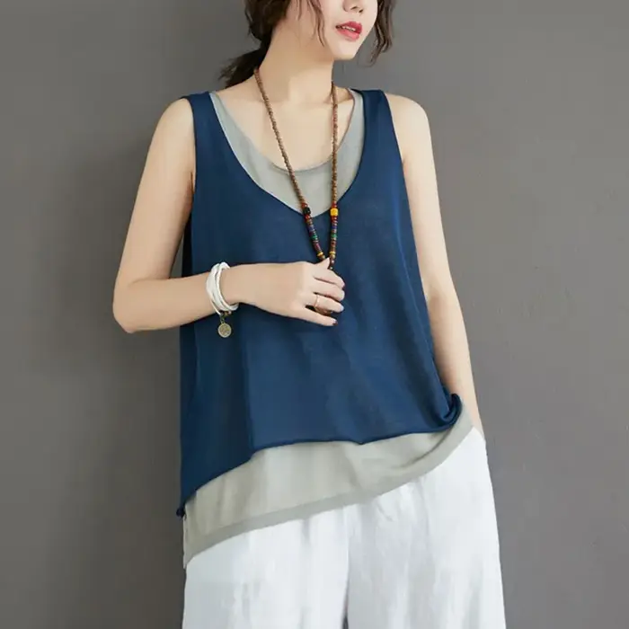 Faux gilets décontractés en coton pour femmes, col en V, style simple, précieux, confortable, été, n