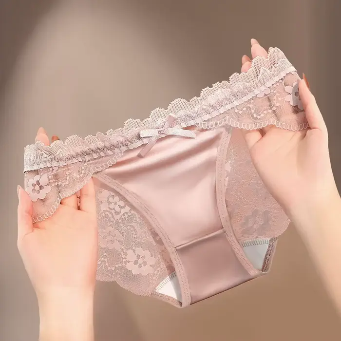 Dámské kalhotky, sexy saténové spodní prádlo, měkké a pohodlné, velká velikost, s motýlkem mašle, průhledná krajka, žakárový vzor, prodyšný