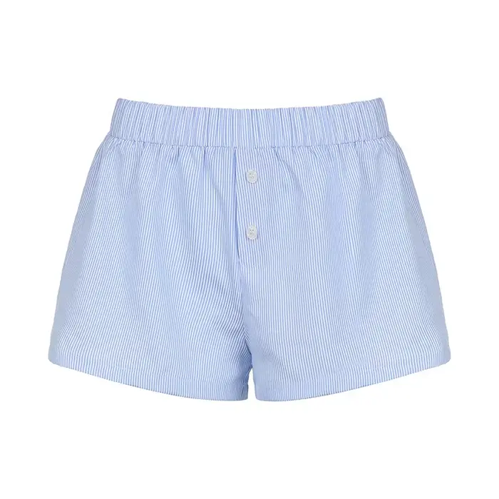 Short décontracté à imprimé rayé pour femme, taille élastique, bas boutonnés à la mode, streetwear c