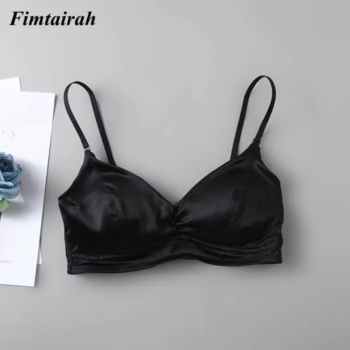 Soutien-gorge en soie véritable pour femmes, sous-vêtements plissés extensibles, noir et blanc, mode printemps