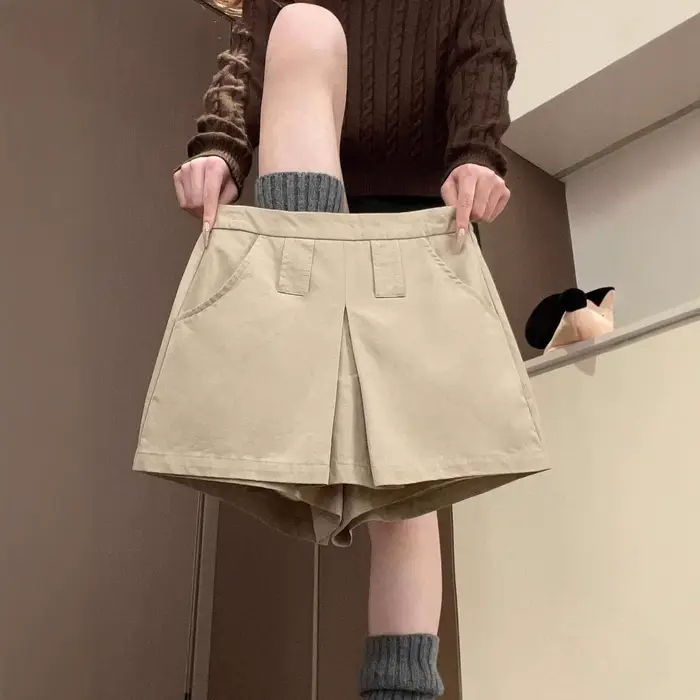 Culottes kaki effet deux-pièces pour femme, nouvelle collection été 2026, taille haute, anti-transparence, style Spice Girls, jupe-short évasée