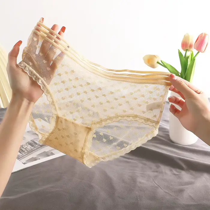 Culotte transparente en dentelle pour femme, sexy, en maille, respirante, douce, lingerie intime