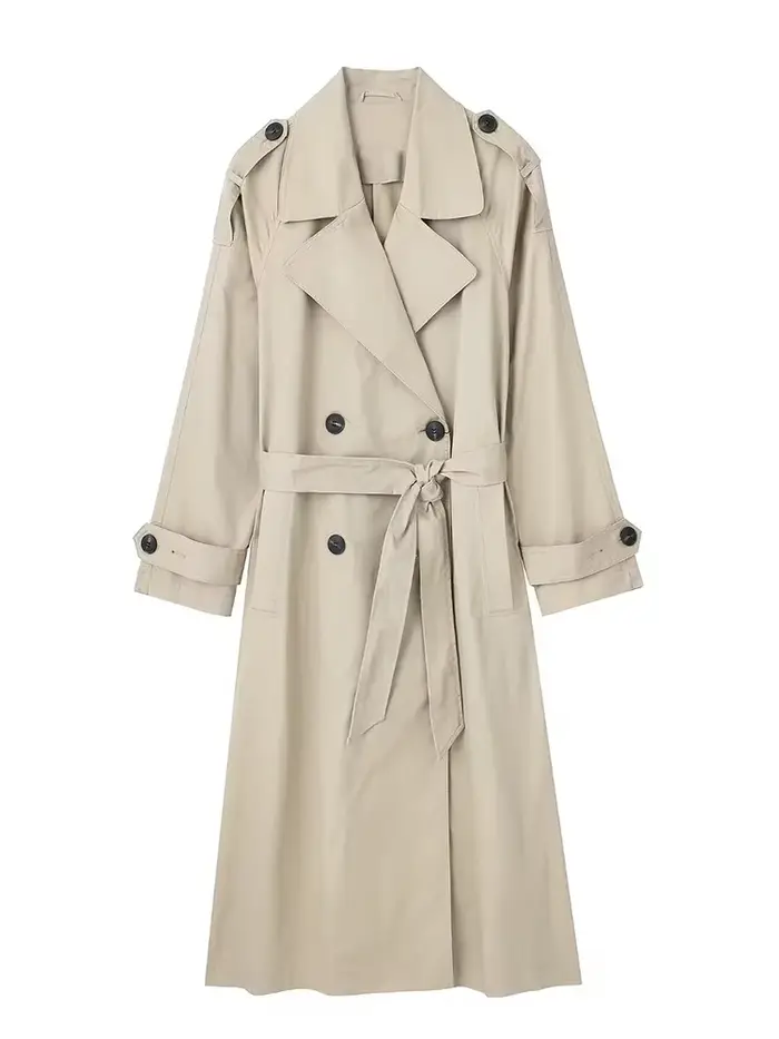 Willshela femmes mode avec ceinture solide Double boutonnage Trench Vintage revers cou manches longu