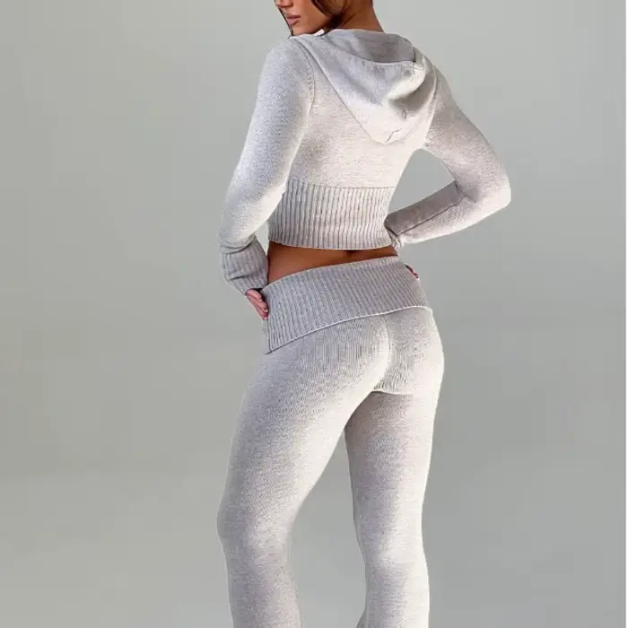 Nouvelle collection printemps - Vêtements pour femmes - Haut court à capuche slim - Pantalon décontr