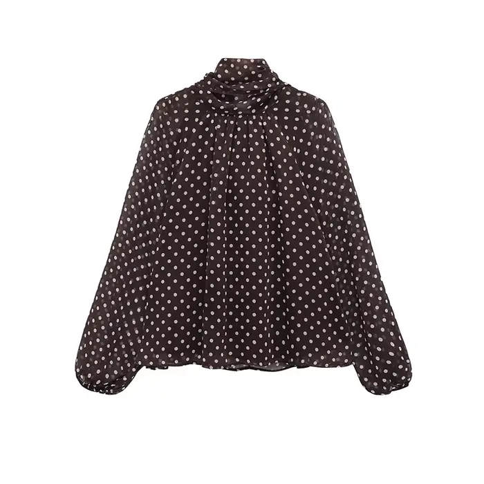 Chemisier Femme Imprimé Pois Nouvelle Collection Printemps 2026 – Blouse Élégante à Nœud Papillon et