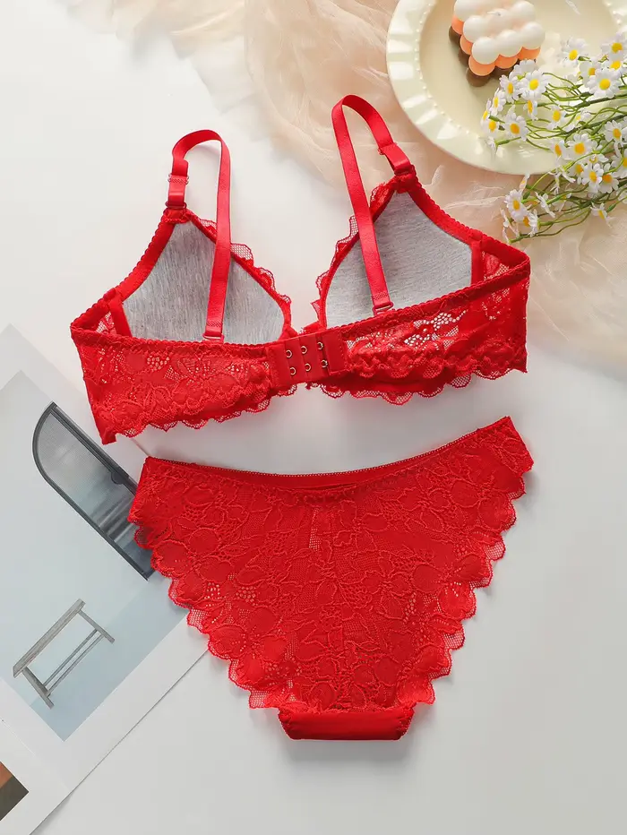 Ensemble de 2 pièces en dentelle et coton rouge, ensemble de lingerie sexy et blanche, ensemble de sous-vêtements pour femmes, J3431