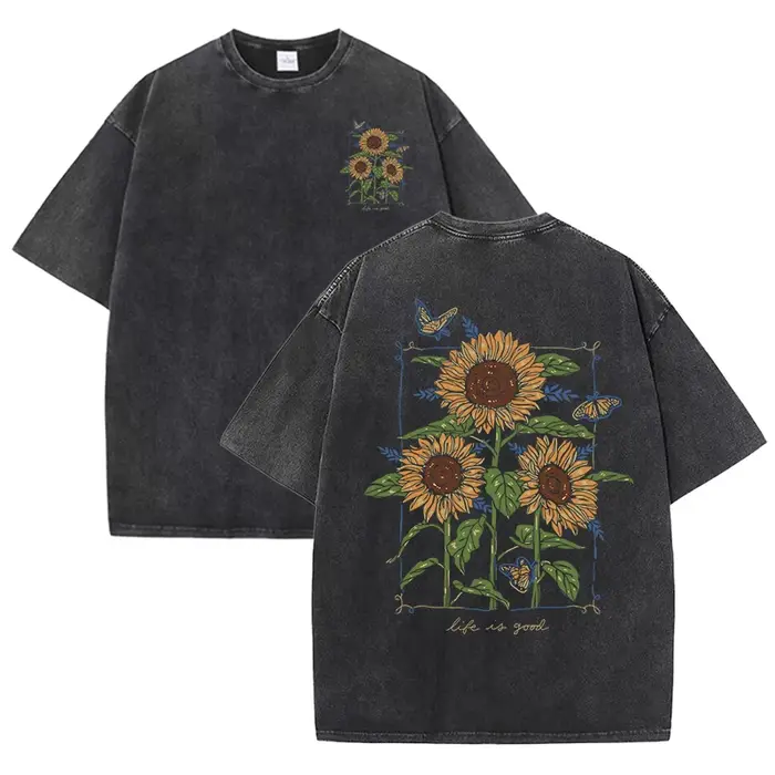 Ascenseur est bon beau tournesol imprimé lavé t-shirts femmes doux coton T-Shirt rue créative à manc