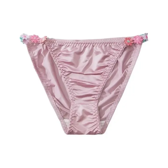Culottes en satin de soie taille basse respirantes à motif floral avec entrejambe en coton pour femm