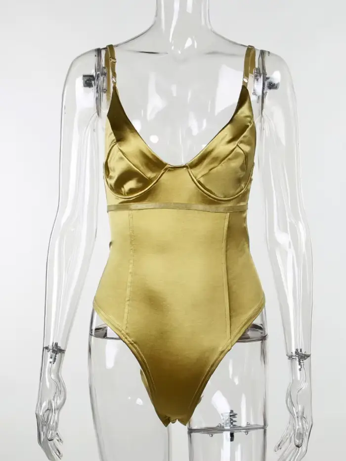 Body féminin à col en V pour femme, costume de batterie maigre, lingerie brillante, une pièce, tenue