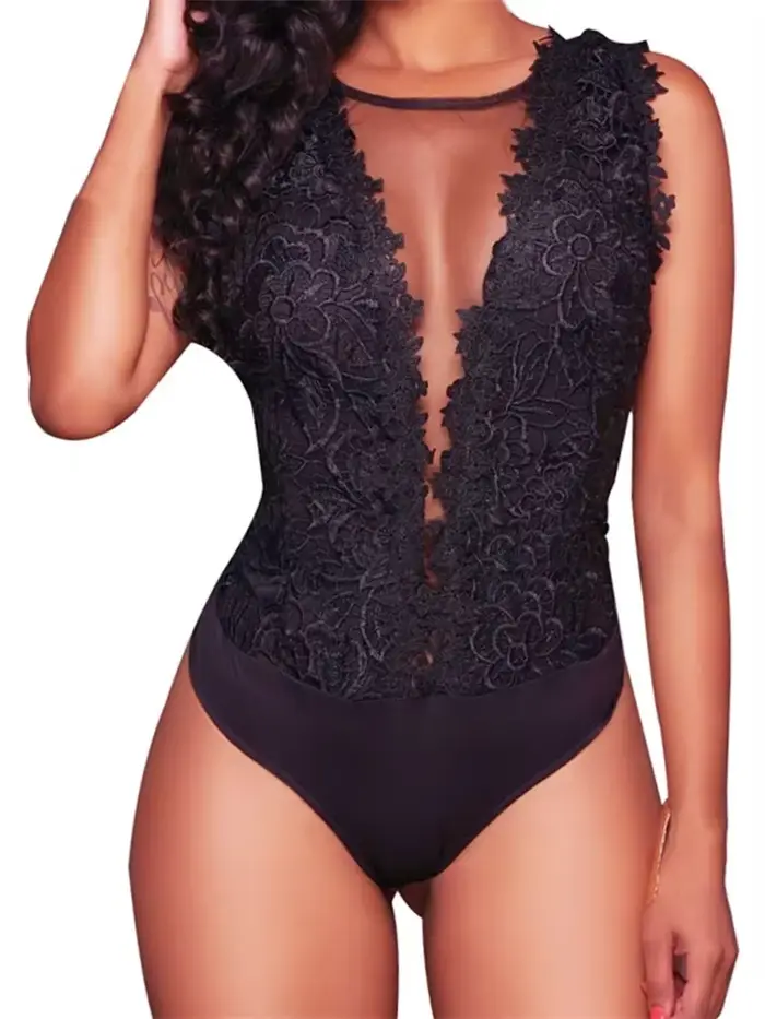 Vintage květinové krajky kombinéza pro ženy, sexy tělo top, V-vlákno límec, baterie, party club, léto
