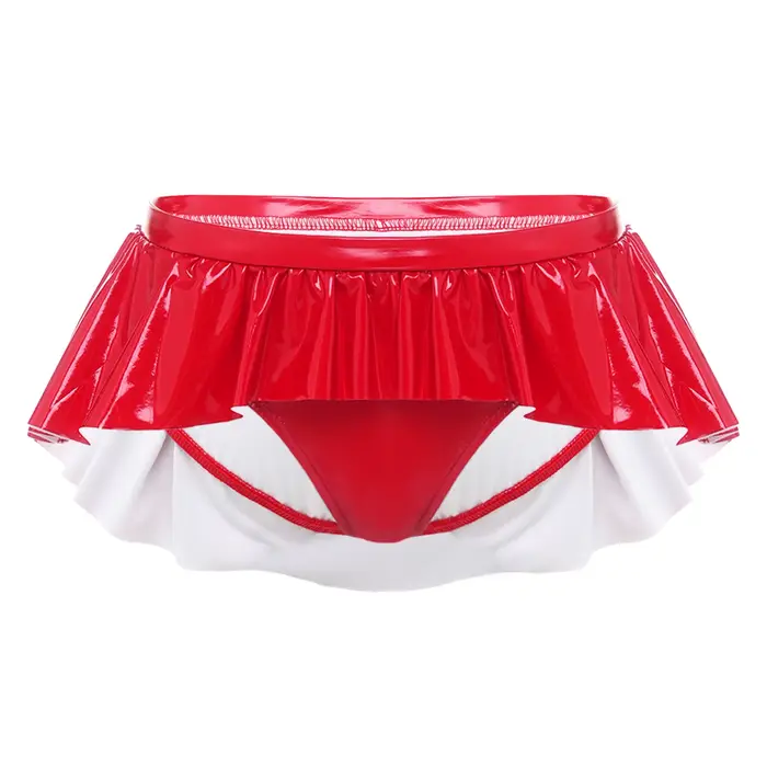 Culotte irrégulière à volants pour femme, en similicuir PU effet mouillé, micro-jupe taille basse br