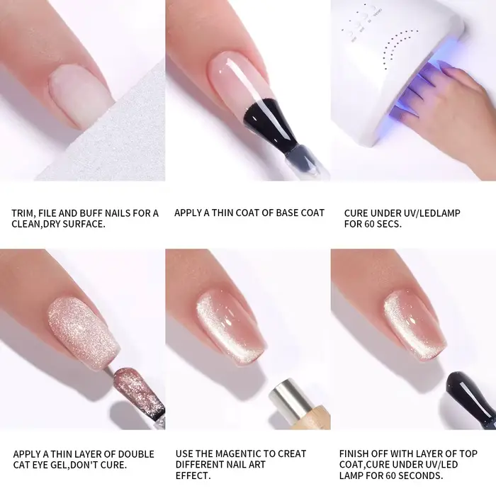 1/6 ks Nail Art Super lesklý růžový saténový kočičí oko Magnetický gel na nehty třpytivý oslnivý