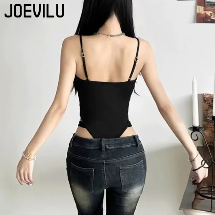 Body noir Y2K pour femmes, ajouré, Sexy, hauts sans manche, bretelles Spaghetti, Streetwear, combina