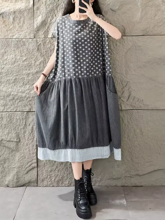 Amax LuluE 2026 Robes d'été amples pour femmes, style vintage classique à pois, design japonais, col