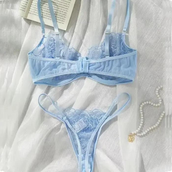 Toucheart 2 pièces ensemble de Lingerie Sexy pour les femmes Perspective érotique ensemble de soutien-gorge à fleurs Lingerie érotique femme sous-vêtements en dentelle ensemble de slip