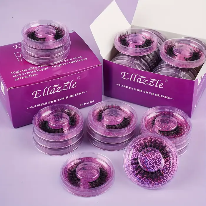 20 paires 4 Styles vaporeux Faux vison Faux cils mélangés dramatiques épais bouclés moelleux bande c