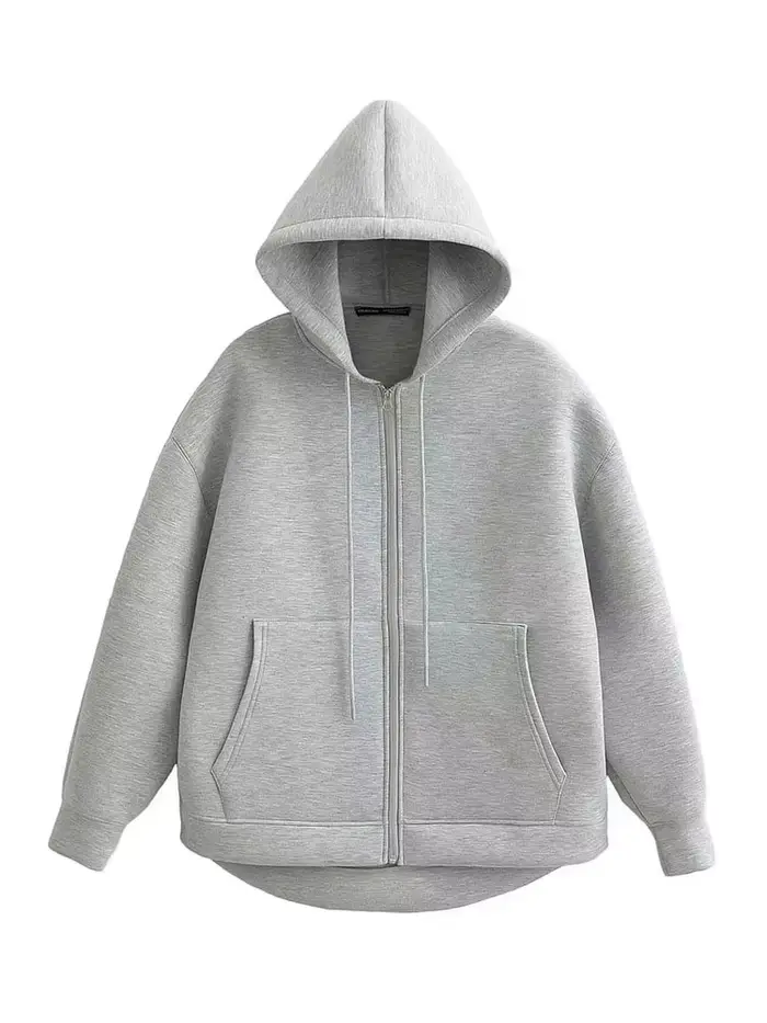 HH automne hiver femmes fermeture éclair manteau à capuche haute rue Double poches surdimensionné Ja