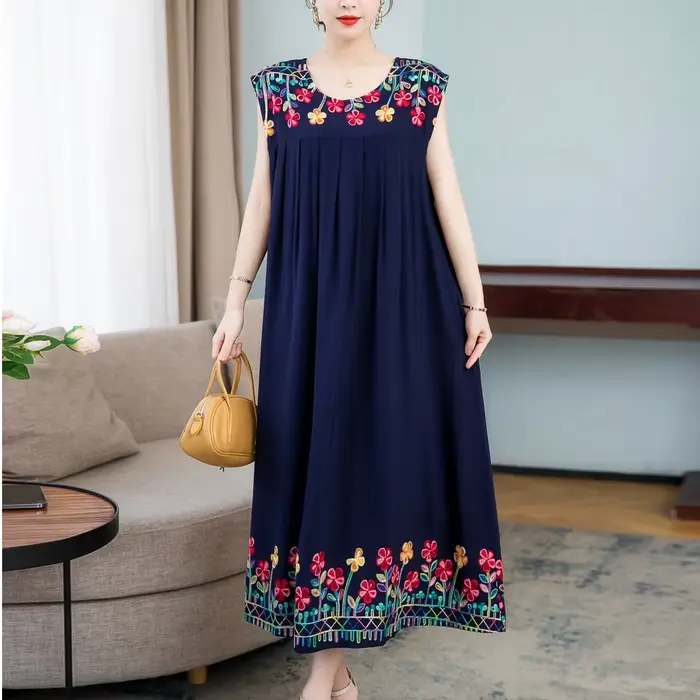 Nouvelle robe d'été décontractée pour femme robes femmes robe florale tournesol broderie dames robe 