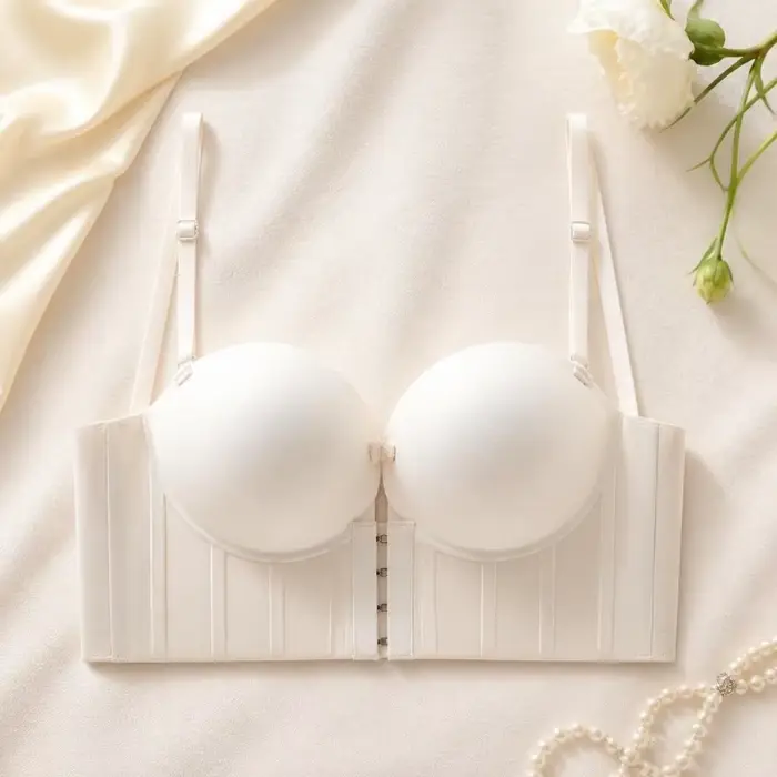 Soutien-gorge sans bretelles, dos en U, push-up, anti-affaissement, sans armatures, à effet push-up, décolleté en V profond, avec coussinets épais, pour mariage.