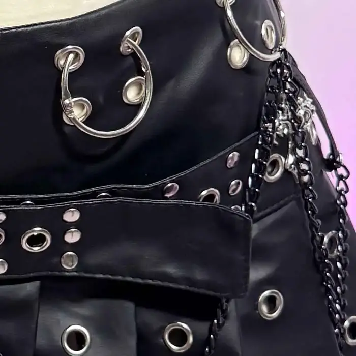 Mini-jupe gothique emo en cuir PU pour adolescentes, style grunge, punk rock, festival, rave, Y2K, v