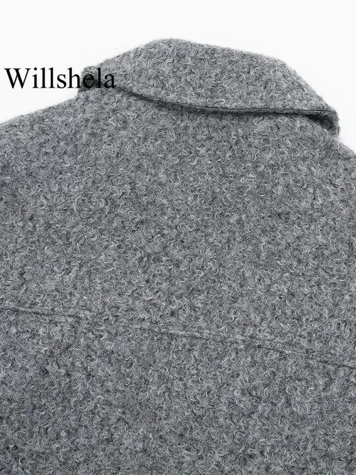 Willshela femmes mode avec poches gris avant vestes à glissière Vintage revers cou manches longues f