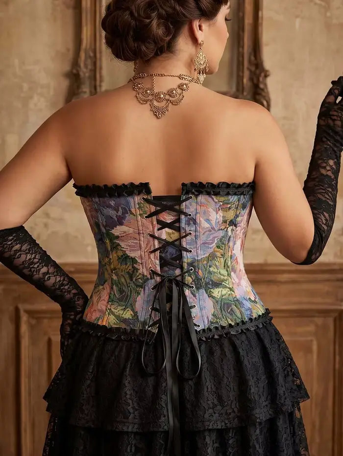 Plus velikost ženy korzet, vyšívané Vintage květiny, bustier styl, zeštíhlující plášť, krátký a elegantní styl