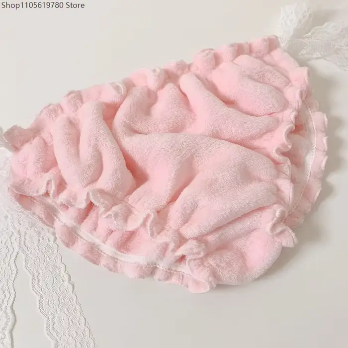 Culottes Lolita sexy en flanelle rose avec dentelle et nœud, chaudes, épaisses et douces, pour spectacle en direct, danse et soirée privée - Collection 2026