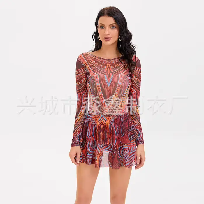 Maillot de bain tatouage à manches longues pour femmes, avec jupe, Protection UV, Protection contre 