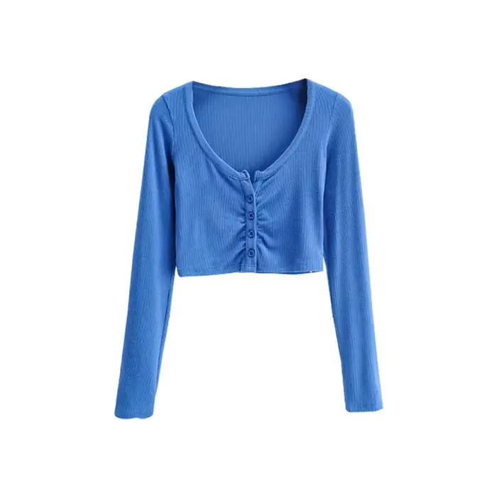 WOMENGAGA-Cardigan à nombril ouvert pour femmes, col en V mince, manches longues, chemisiers monochr