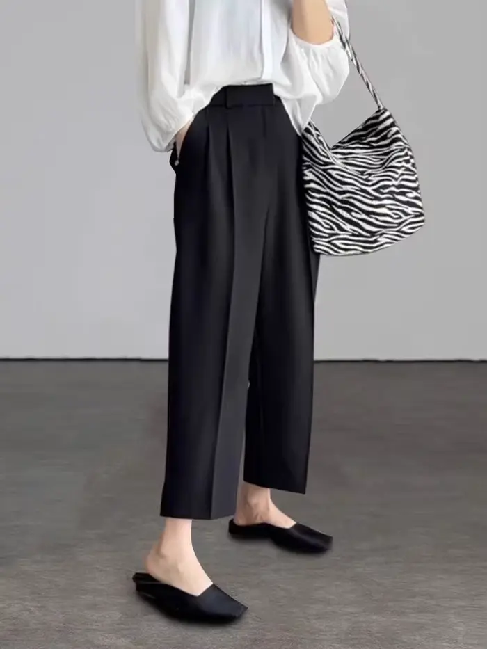 Botvotee bureau élégant noir gris cheville longueur costumes pantalons pour femmes taille haute saro