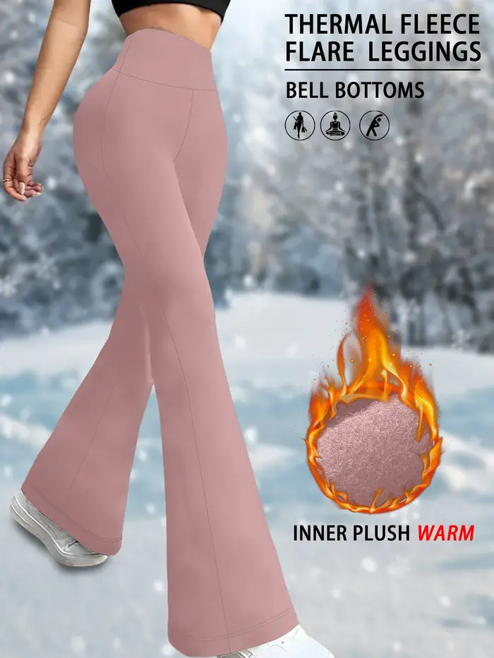 Dámské fleecové rozevláté legíny s vysokým pasem – Super měkké bootcut kalhoty s kontrolou břicha