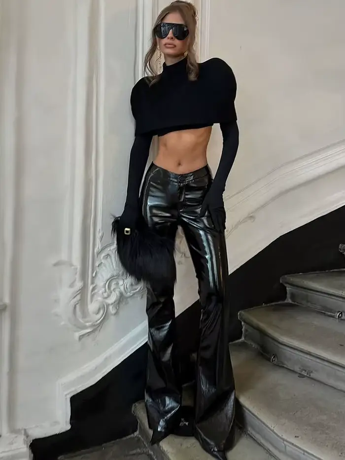 T-Shirt à col roulé Chic pour femmes, ensemble 2 pièces, classique, nouvelle tendance, gants longs +