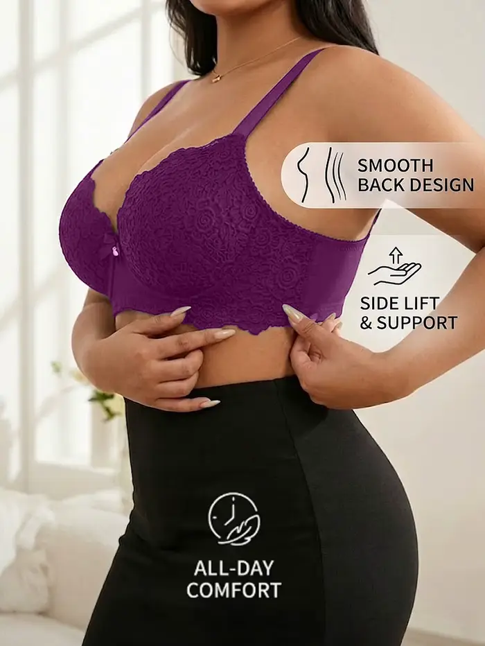 Soutien-gorge push-up élégant en polyester et élasthanne pour femmes aux formes généreuses trois-quarts fleuri avec armatures et bretelles réglables occasions spéciales