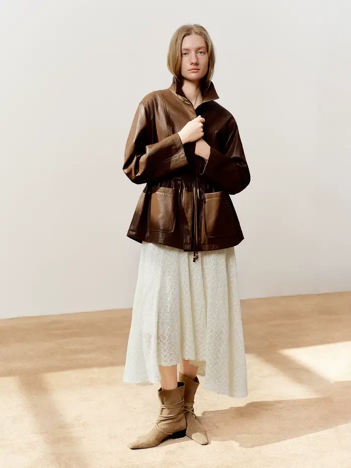 Veste en cuir oversize à taille élastiquée pour femme DUSHU 2026 - Coupe flatteuse, style moto, vest
