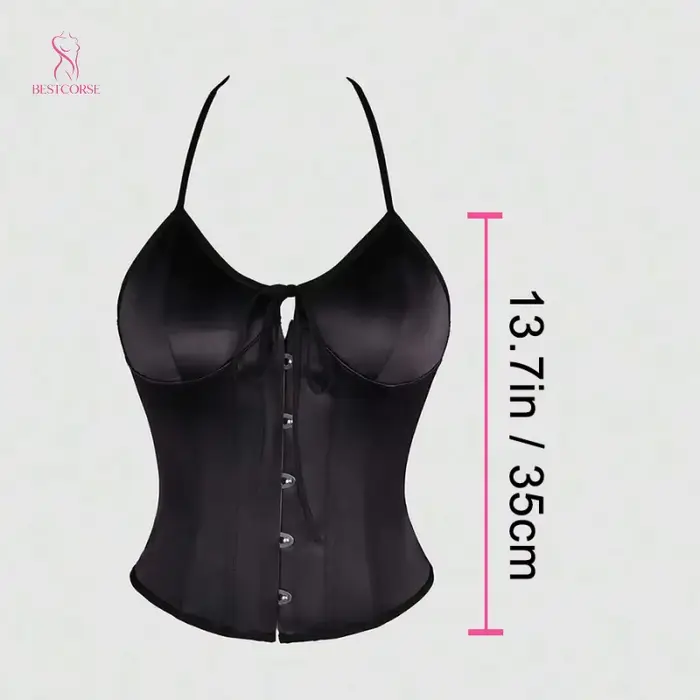 corset femme luxe bustier en satin corset noir à lacets, élégant et sexy, pour femmes, camisole halter minimaliste, serre-taille, dos nu, style overbust.