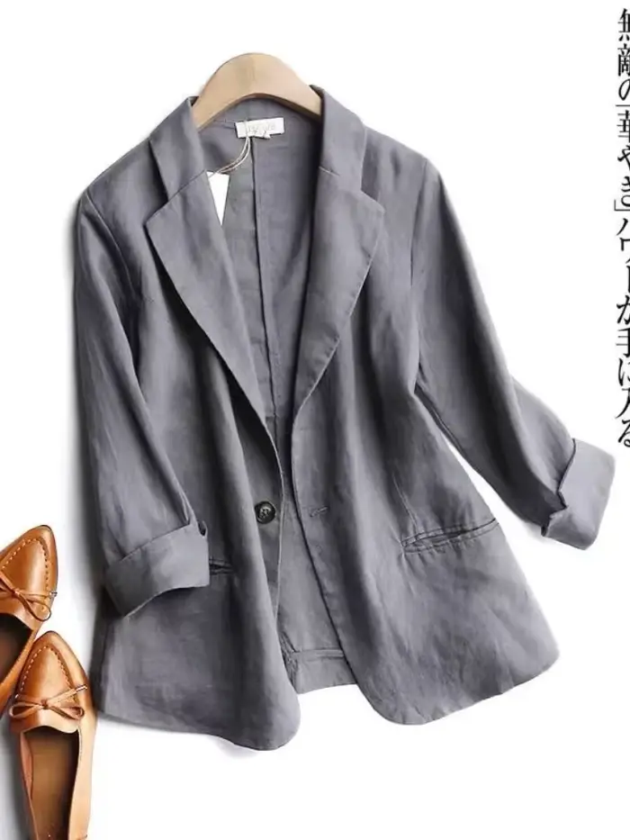 Blazer à simple boutonnage pour femme, veste d'été en coton et lin, blanc uni, bouton décontracté, m